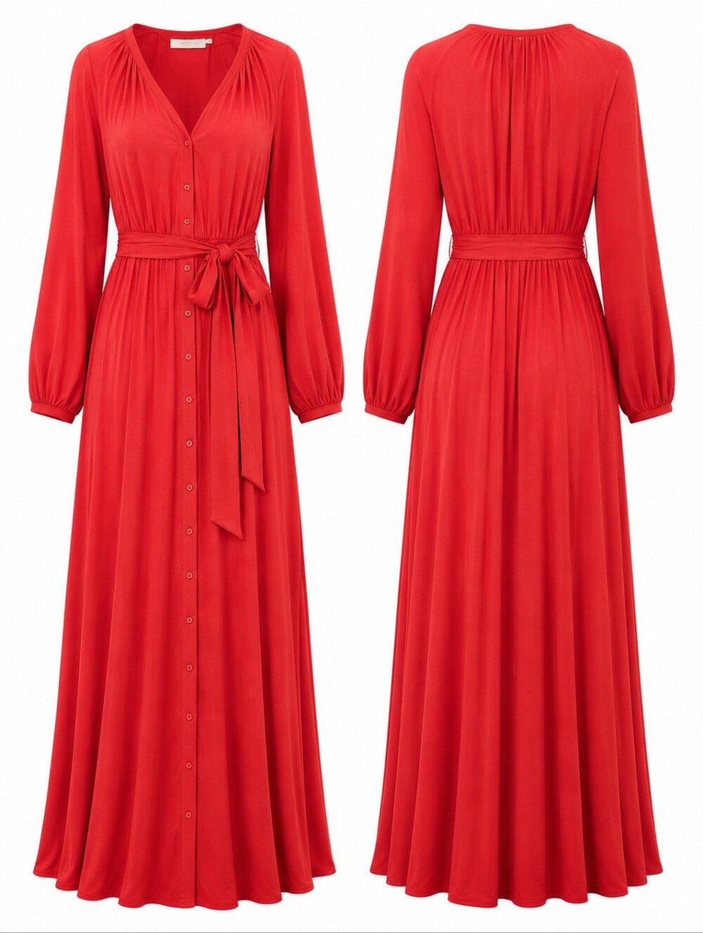 ❤️ Lovestitch Red Maxi Dress|Large | V-Neck Long Sleeve Waist Tie Boho Romantic - Picture 4 of 8